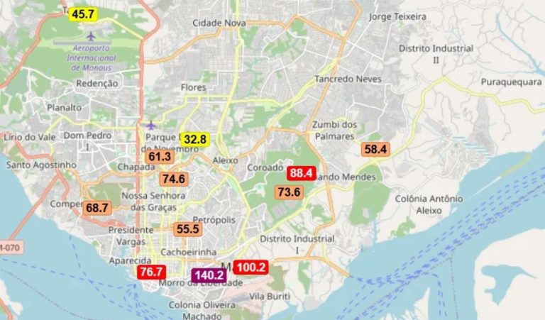 Manaus amanhece sob fumaça com índices de poluição acima de 500 µg/m³
